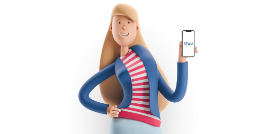 Kuvitettu kuva naisesta joka näyttää Kilpi-sovellusta puhelimestaan