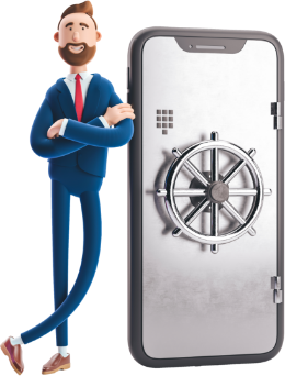 Kuvitettu kuva miehestä nojaamassa kassakaappiin